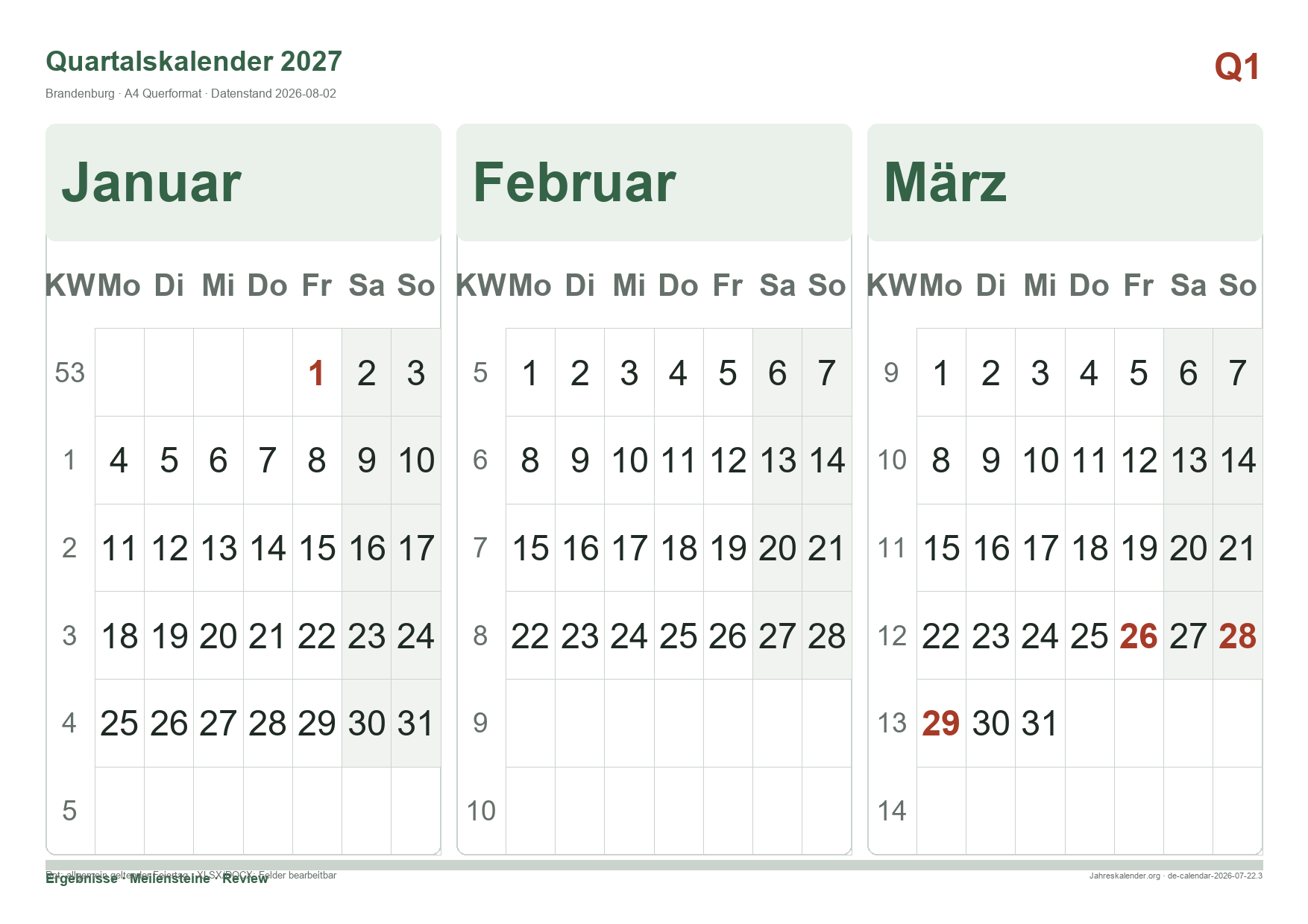 Quartalskalender 2027 2027 – Druckvorschau