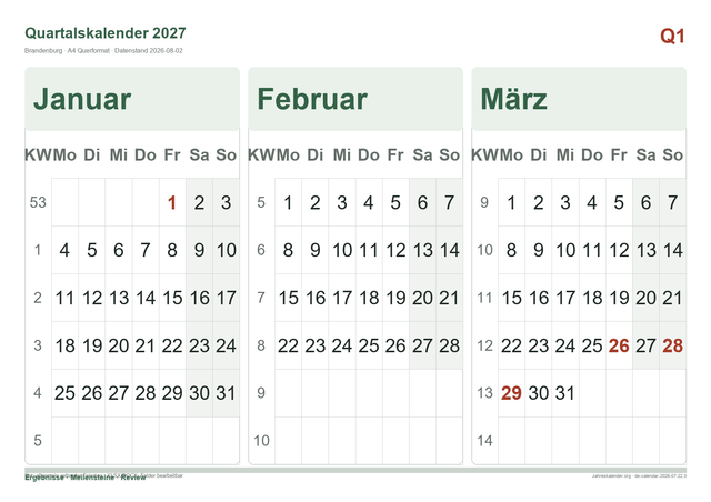 Quartalskalender 2027 2027 – Druckvorschau